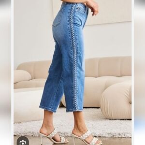 Judy Blue Light Blue Cropped Jeans with Side Braiding. Sz 7 New With Tag.